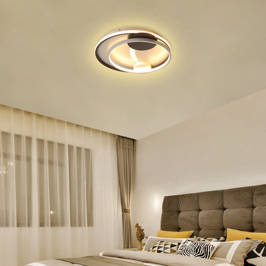 Modern Metal LED Flush Mount Ceiling Light - Double Square/Circle Design in Black & White