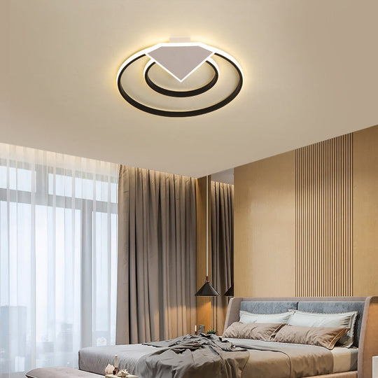 Modern Black Flush Mount Ceiling Light: Double Ring LED Indoor Lighting - Warm/White Light - 19.5"/23.5" Wide