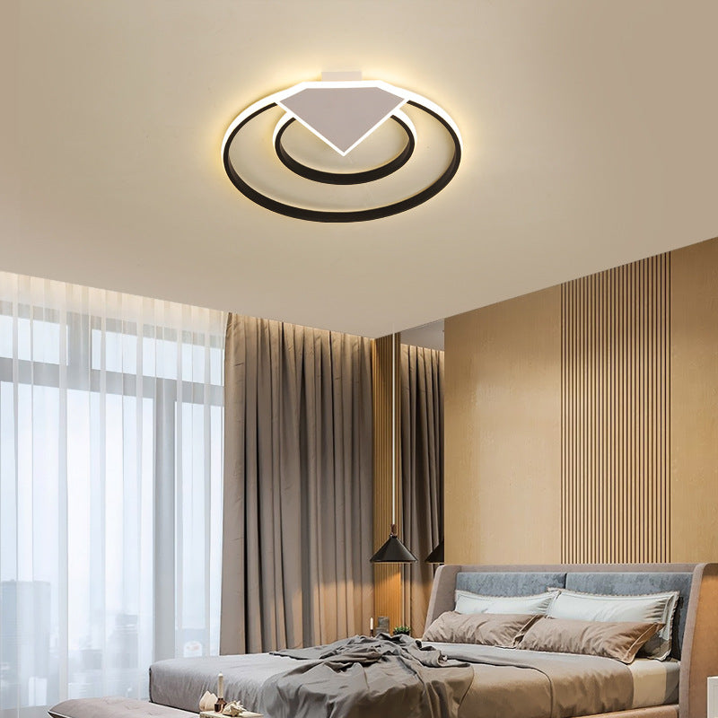 Modern Black Flush Mount Ceiling Light: Double Ring Led Indoor Lighting - Warm/White Light 19.5/23.5