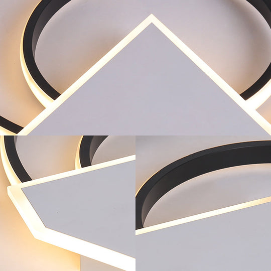 Modern Black Flush Mount Ceiling Light: Double Ring LED Indoor Lighting - Warm/White Light - 19.5"/23.5" Wide