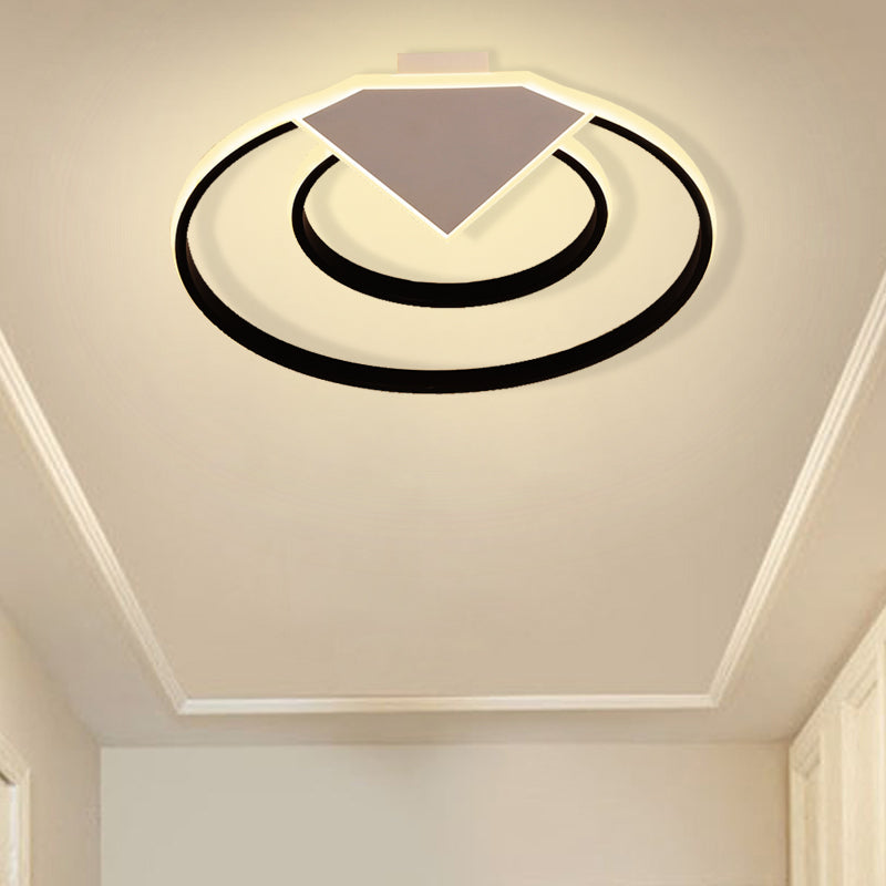 Modern Black Flush Mount Ceiling Light: Double Ring LED Indoor Lighting - Warm/White Light - 19.5"/23.5" Wide