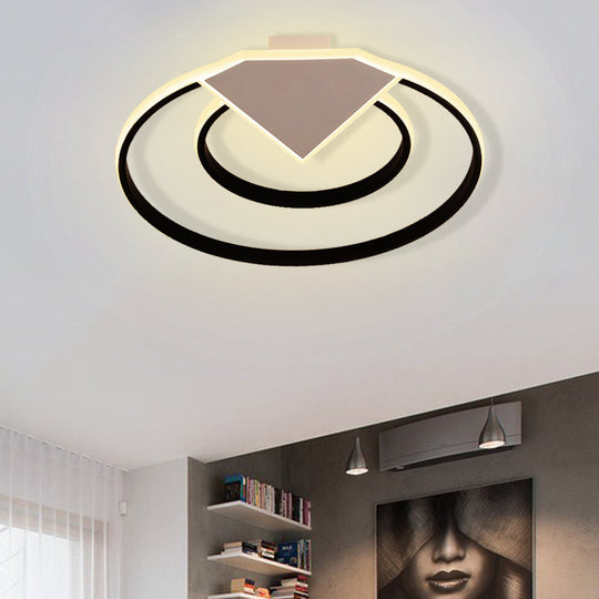 Modern Black Flush Mount Ceiling Light: Double Ring LED Indoor Lighting - Warm/White Light - 19.5"/23.5" Wide