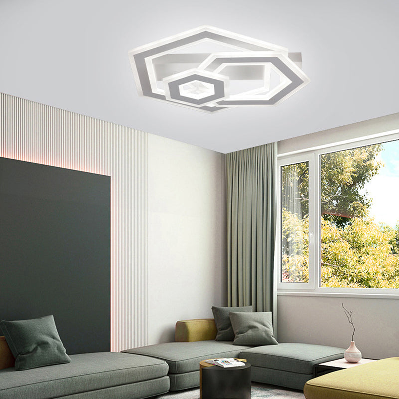 Modern Metal Geometric Flush Ceiling Light in Matte White with LED, Warm/White Lighting