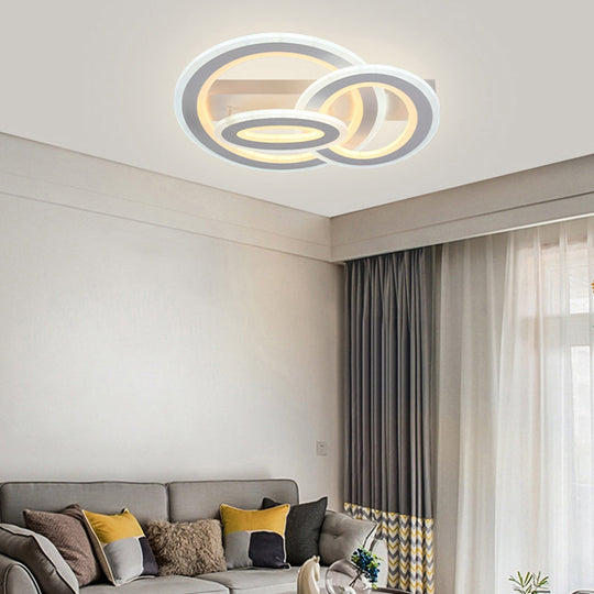 Modern Metal Geometric Flush Ceiling Light In Matte White With Led Warm/White Lighting / Circle