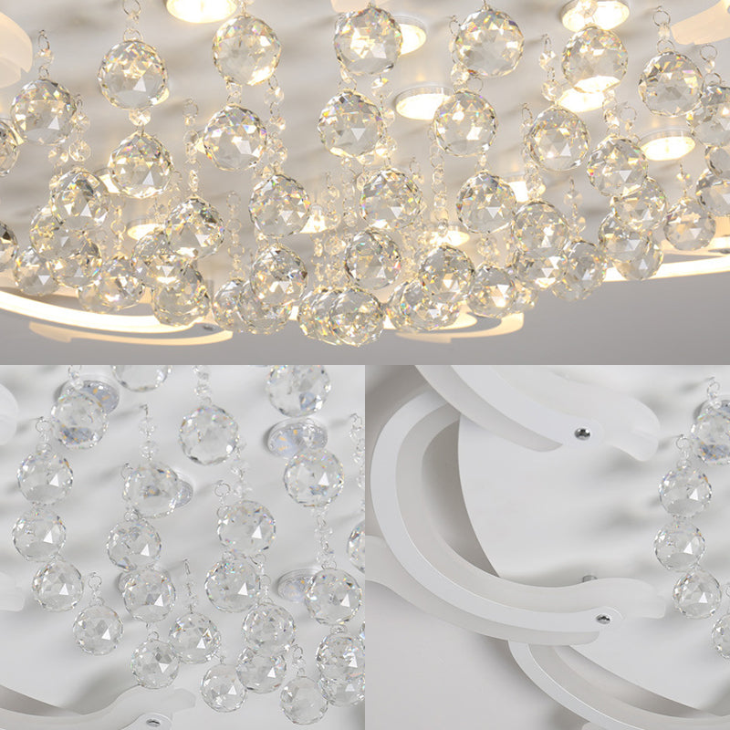 Modern Metallic LED Windmill Ceiling Lamp - White with Crystal Ball - 3/5/6 LED Flush Lighting