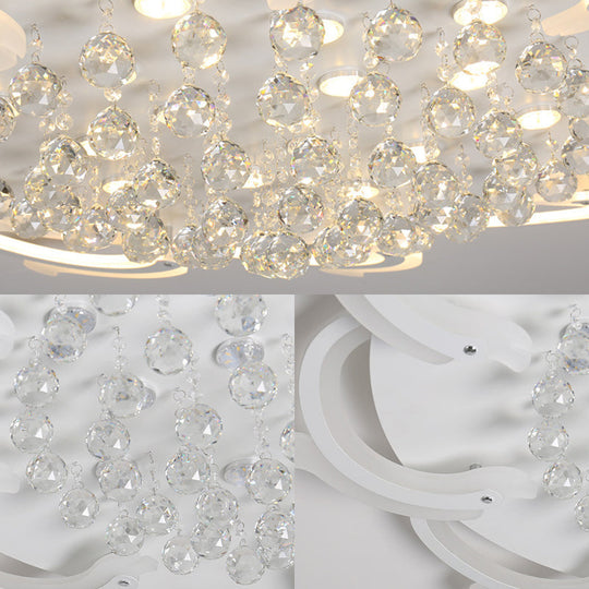 Modern Metallic LED Windmill Ceiling Lamp - White with Crystal Ball - 3/5/6 LED Flush Lighting