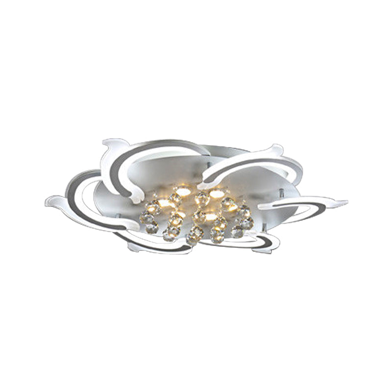 Modern Metallic LED Windmill Ceiling Lamp - White with Crystal Ball - 3/5/6 LED Flush Lighting