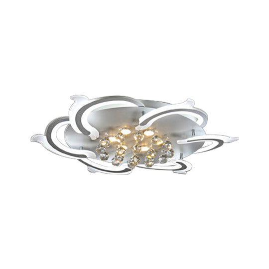 Modern Metallic Led Windmill Ceiling Lamp - White With Crystal Ball 3/5/6 Flush Lighting