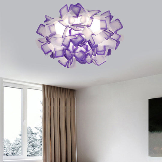 Art Deco Sinuous Flushmount Led Bedroom Light With Acrylic Shade Purple