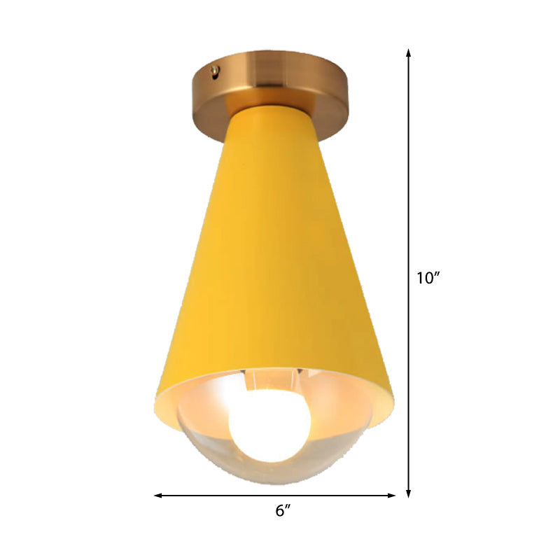 Modern Metal and Glass Flush Mount Ceiling Light - White/Pink/Yellow/Coffee - 1 Head Corridor Fixture