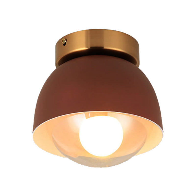 Modern Metal And Glass Flush Mount Ceiling Light - White/Pink/Yellow/Coffee 1 Head Corridor Fixture