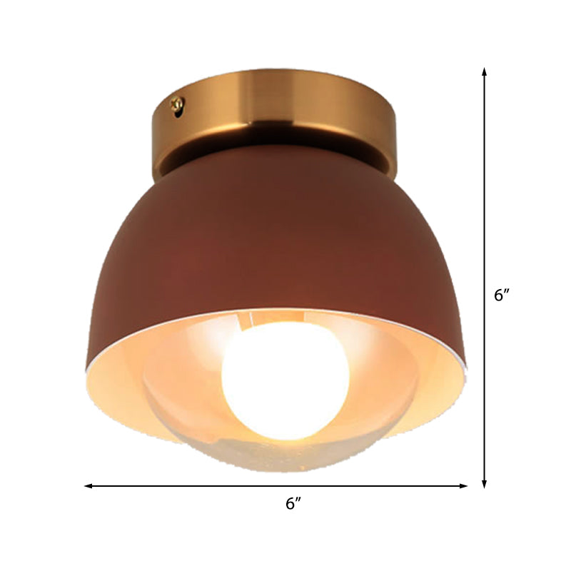 Modern Metal And Glass Flush Mount Ceiling Light - White/Pink/Yellow/Coffee 1 Head Corridor Fixture