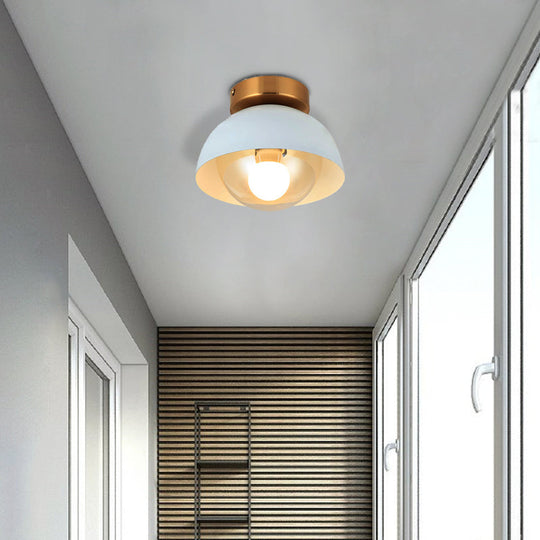 Modern Metal and Glass Flush Mount Ceiling Light - White/Pink/Yellow/Coffee - 1 Head Corridor Fixture