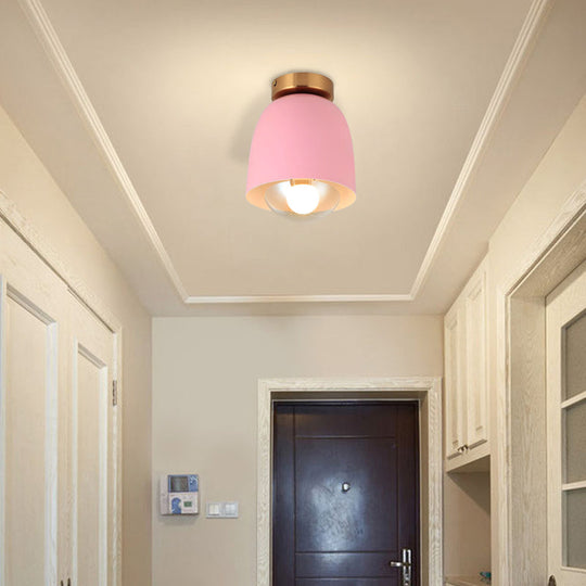 Modern Metal and Glass Flush Mount Ceiling Light - White/Pink/Yellow/Coffee - 1 Head Corridor Fixture