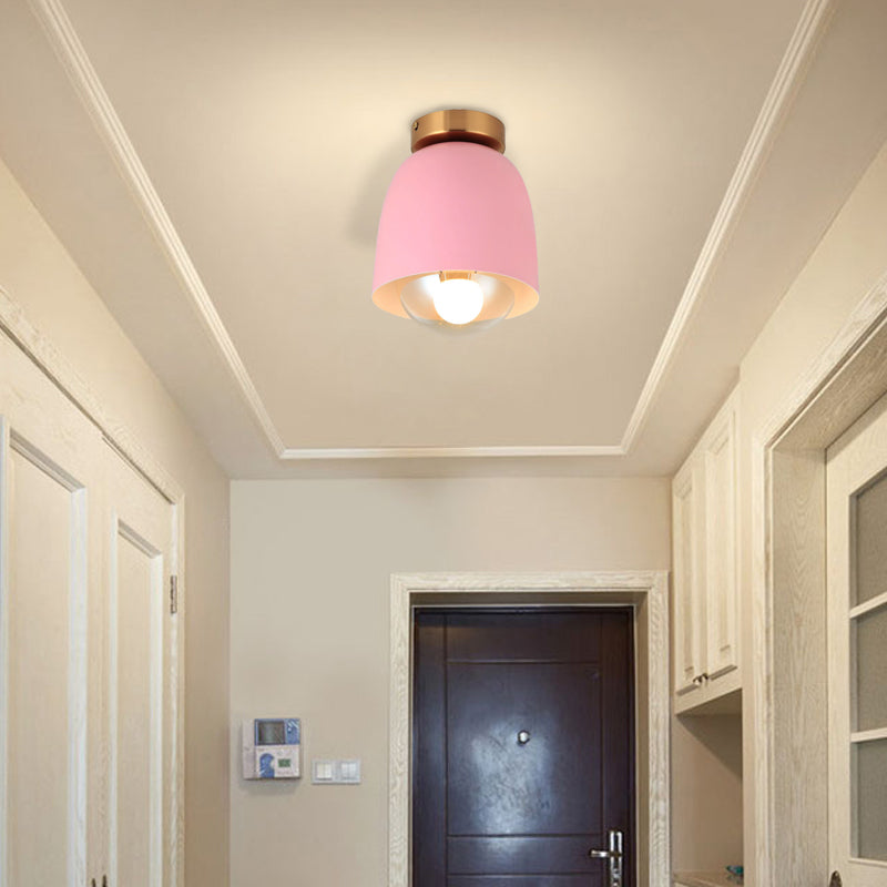 Modern Metal And Glass Flush Mount Ceiling Light - White/Pink/Yellow/Coffee 1 Head Corridor Fixture