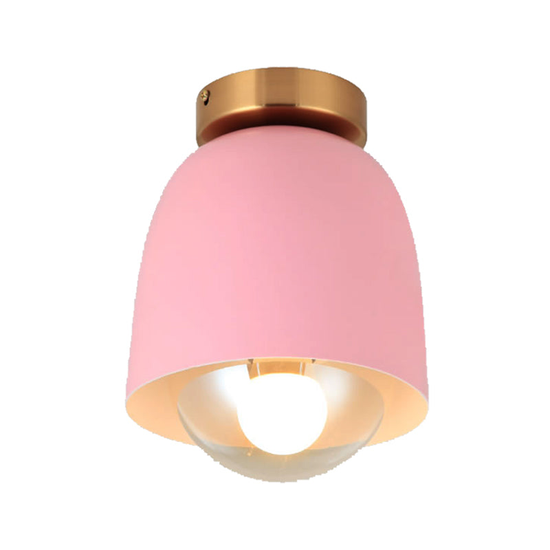 Modern Metal and Glass Flush Mount Ceiling Light - White/Pink/Yellow/Coffee - 1 Head Corridor Fixture