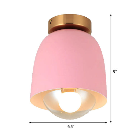 Modern Metal and Glass Flush Mount Ceiling Light - White/Pink/Yellow/Coffee - 1 Head Corridor Fixture