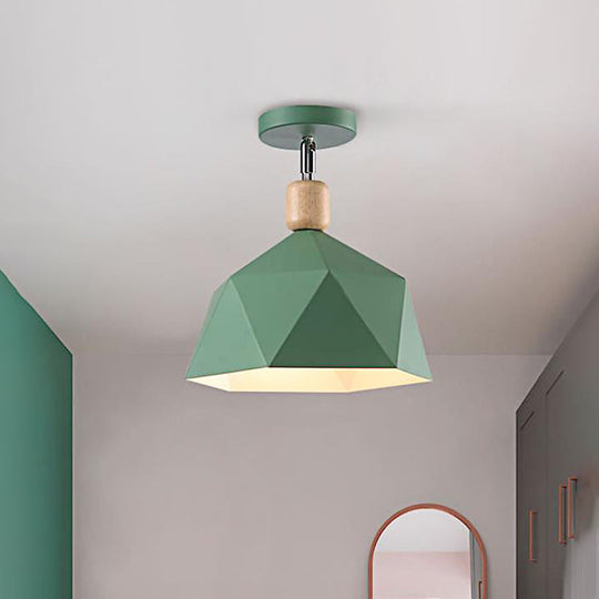 Sleek Metal Diamond Semi-Flush Mount Light Gray/White/Green Macaron Design 1 Ceiling Fixture For