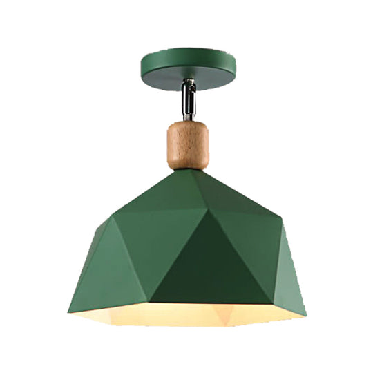 Sleek Metal Diamond Semi-Flush Mount Light Gray/White/Green Macaron Design 1 Ceiling Fixture For