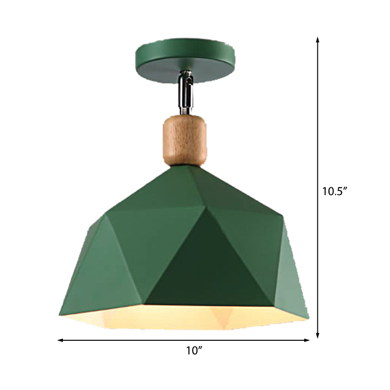 Sleek Metal Diamond Semi-Flush Mount Light – Gray/White/Green Macaron Design – 1 Light Ceiling Fixture for Hall