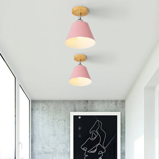 Sleek Pink/Gray Cone Semi Flush Mount Lighting for Modernist Balcony - Metal, 1 Light