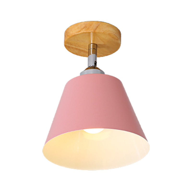 Sleek Pink/Gray Cone Semi Flush Mount Lighting for Modernist Balcony - Metal, 1 Light