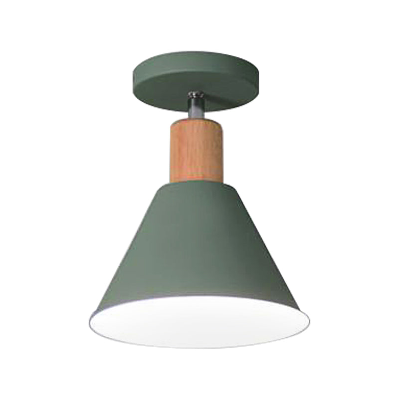 Contemporary Semi-Flushmount Ceiling Lamp - Green/White/Gray Nordic Metal 1 Bulb Indoor With Shade