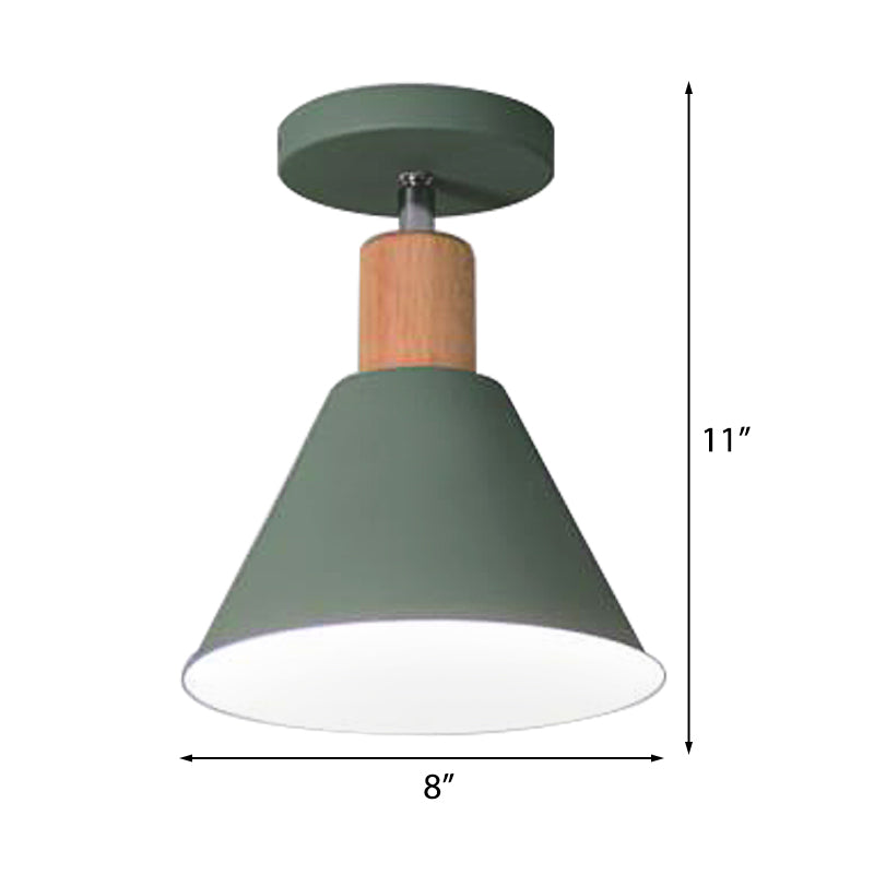 Contemporary Semi-Flushmount Ceiling Lamp - Green/White/Gray Nordic Metal 1 Bulb Indoor With Shade