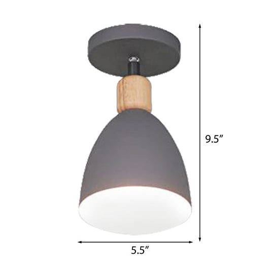 Contemporary Semi-Flushmount Ceiling Lamp - Green/White/Gray Nordic Metal 1 Bulb Indoor With Shade