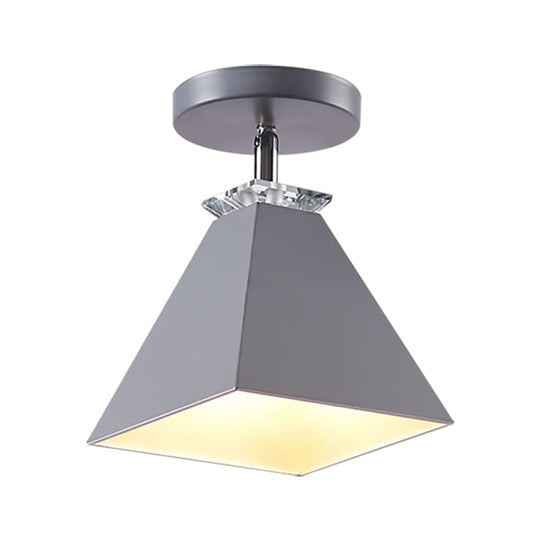 Metal Modernist Pyramid Semi-Flush Mount Fixture - 1 Light Semi-Flush Ceiling Light (Gray, White, Green)