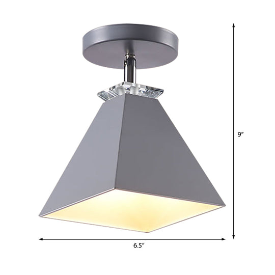 Metal Modernist Pyramid Semi-Flush Mount Fixture - 1 Light Semi-Flush Ceiling Light (Gray, White, Green)