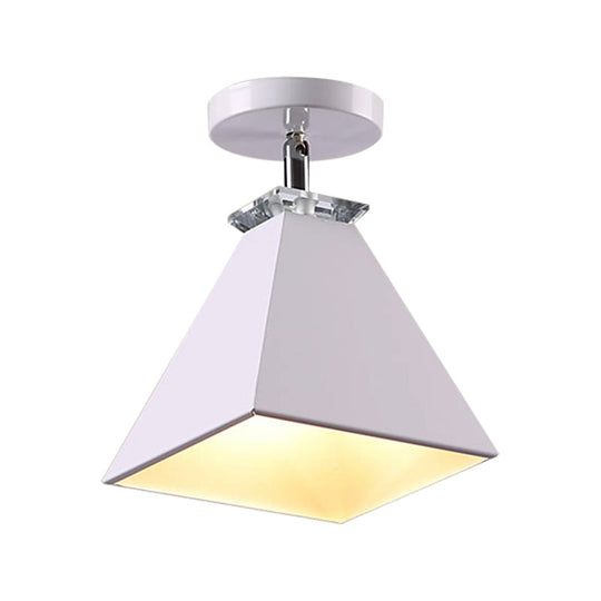 Metal Modernist Pyramid Semi-Flush Mount Fixture - 1 Light Semi-Flush Ceiling Light (Gray, White, Green)