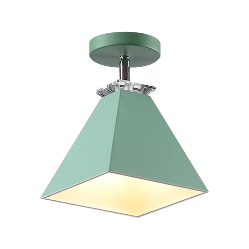 Metal Modernist Pyramid Semi-Flush Mount Fixture - 1 Light Semi-Flush Ceiling Light (Gray, White, Green)