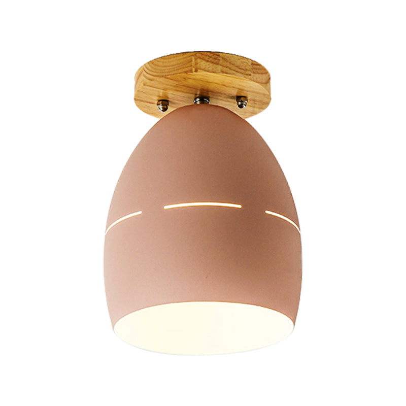 Modern Metal Semi-Flush Ceiling Light - 1 Light Oval Semi Flush Mount Lighting in Pink/Yellow/Green for Bedroom