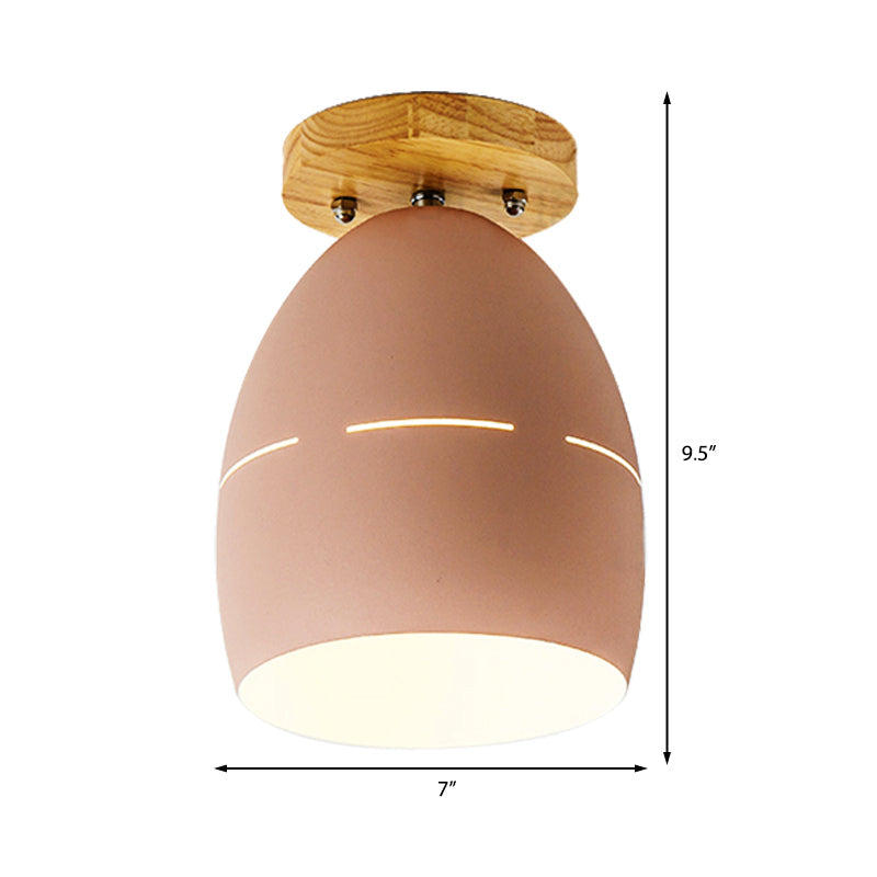 Modern Metal Semi-Flush Ceiling Light - 1 Light Oval Semi Flush Mount Lighting in Pink/Yellow/Green for Bedroom