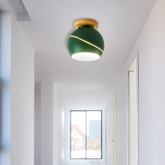 Contemporary Metal Spherical Flush Mount Ceiling Light - Green/Pink/Gray - 1 Head Indoor Fixture