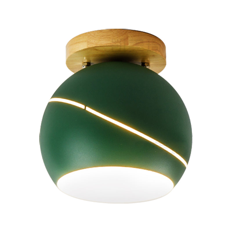 Contemporary Metal Spherical Flush Mount Ceiling Light - Green/Pink/Gray - 1 Head Indoor Fixture