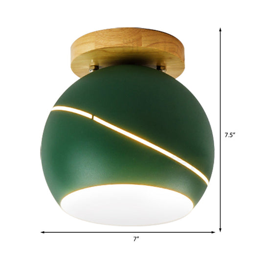 Contemporary Metal Spherical Flush Mount Ceiling Light - Green/Pink/Gray - 1 Head Indoor Fixture