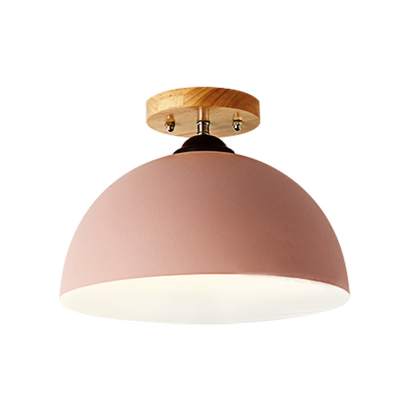 Metallic 1 Head Semi Flush Ceiling Light In Red/Pink/White/Gray For Bedroom - 12 Wide