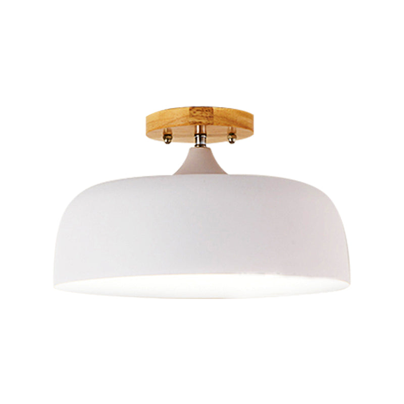 Semi-Flushmount Ceiling Light: 1-Light Gray W/ White Pink & Green Drum Lampshade - Simple Stylish