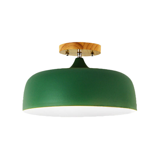 Semi-Flushmount Ceiling Light: 1-Light Gray W/ White Pink & Green Drum Lampshade - Simple Stylish