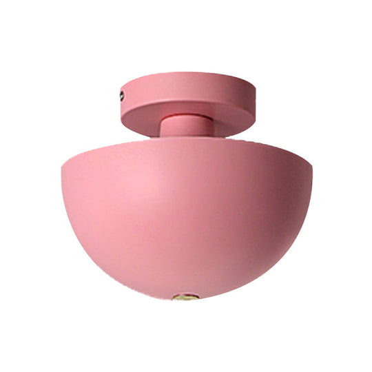 Contemporary Metal Dining Room Semi Flush Mount Ceiling Light - Pink/Yellow/Navy Bowl Design - Single Bulb Illumination