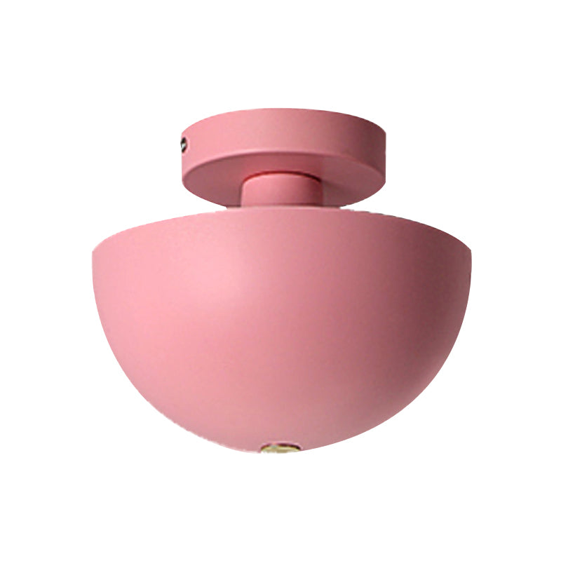 Contemporary Metal Dining Room Semi Flush Mount Ceiling Light - Pink/Yellow/Navy Bowl Design Single