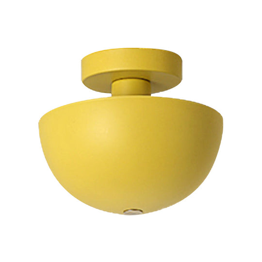 Contemporary Metal Dining Room Semi Flush Mount Ceiling Light - Pink/Yellow/Navy Bowl Design - Single Bulb Illumination