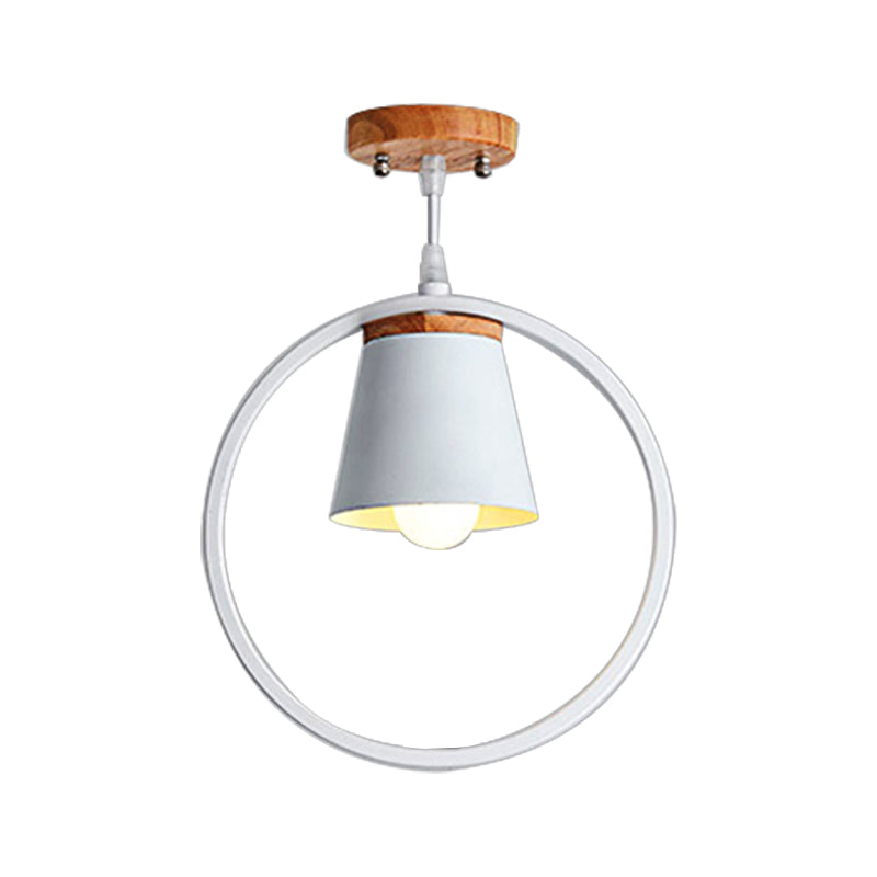 Sleek Metal Ring Semi Flushmount Fixture - Conic Shade Minimalism 1-Light Ceiling Flush Mount For