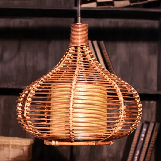 Bamboo Teardrop Pendant Ceiling Lamp - Chinese Style Coffee