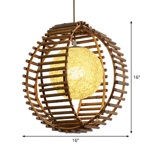 Bamboo Sphere Pendant Light - Asian Style Khaki Ideal For Bedroom Lighting