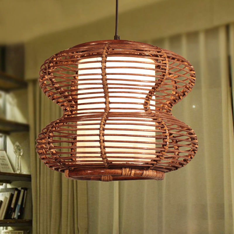 Bamboo Curved Pendant Light With Chinese Down Lighting In Brown