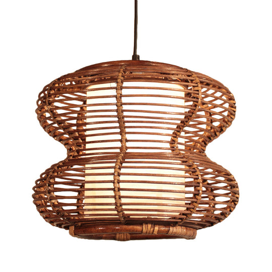 Bamboo Curved Pendant Light With Chinese Down Lighting In Brown