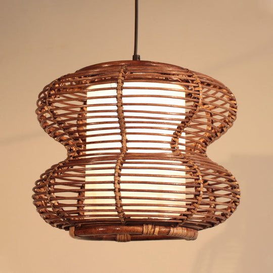 Bamboo Curved Pendant Light With Chinese Down Lighting In Brown